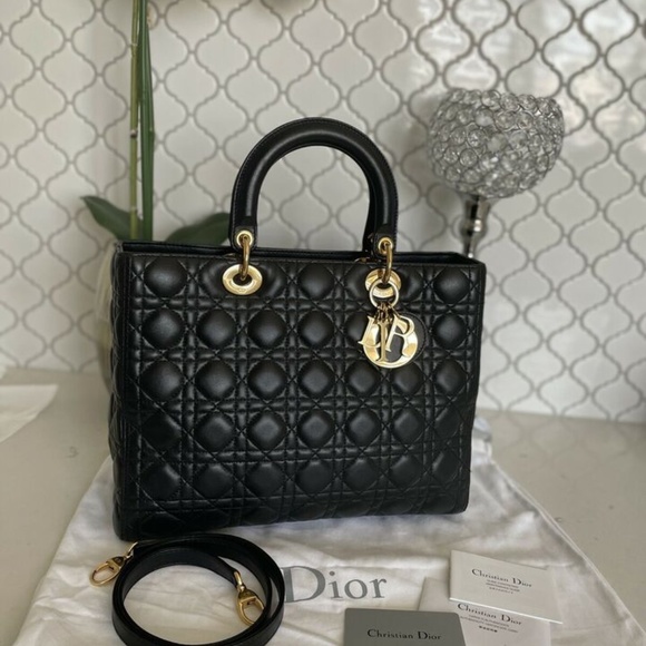 100% Authentic Large Lady Dior, Cannage Lambskin, - Picture 1 of 11